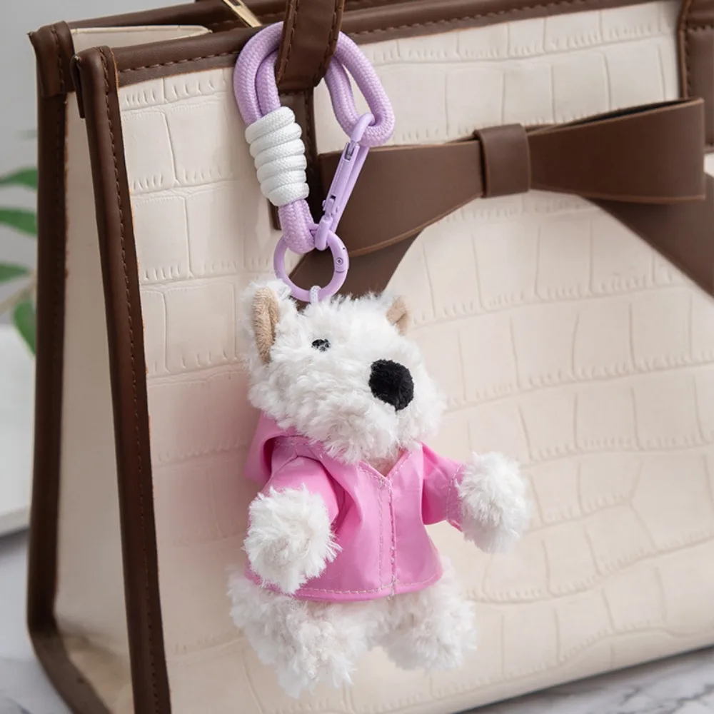 Precioso colgante de bolso West Highland de peluche, llavero de muñeco de cachorro de peluche antipérdida, Animal de dibujos animados, colgante de coche bonito para niñas