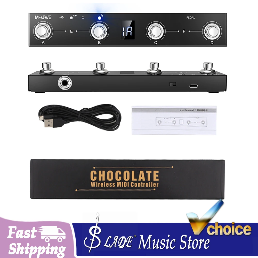 Chocolate Wireless MIDI Foot Controller 4 Programmable Switches, Bluetooth Rechargeable Battery & APP Control for Guitar/DAW