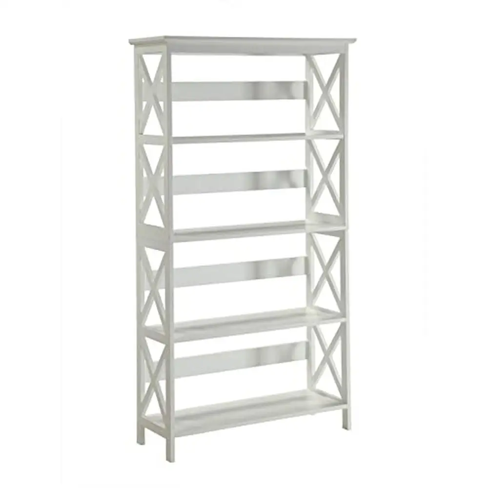 5-Tier White Wood Oxford Bookcase Spacious Shelves Easy Assembly Office Decor 31.5