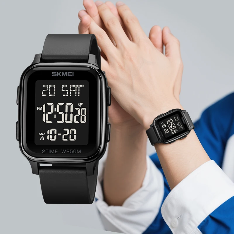 

SKMEI светодиодный дисплей с календарем обратного отсчета, цифровые наручные часы для мужчин и женщин, 5 бар, водонепроницаемые, с будильником, спортивные многофункциональные часы