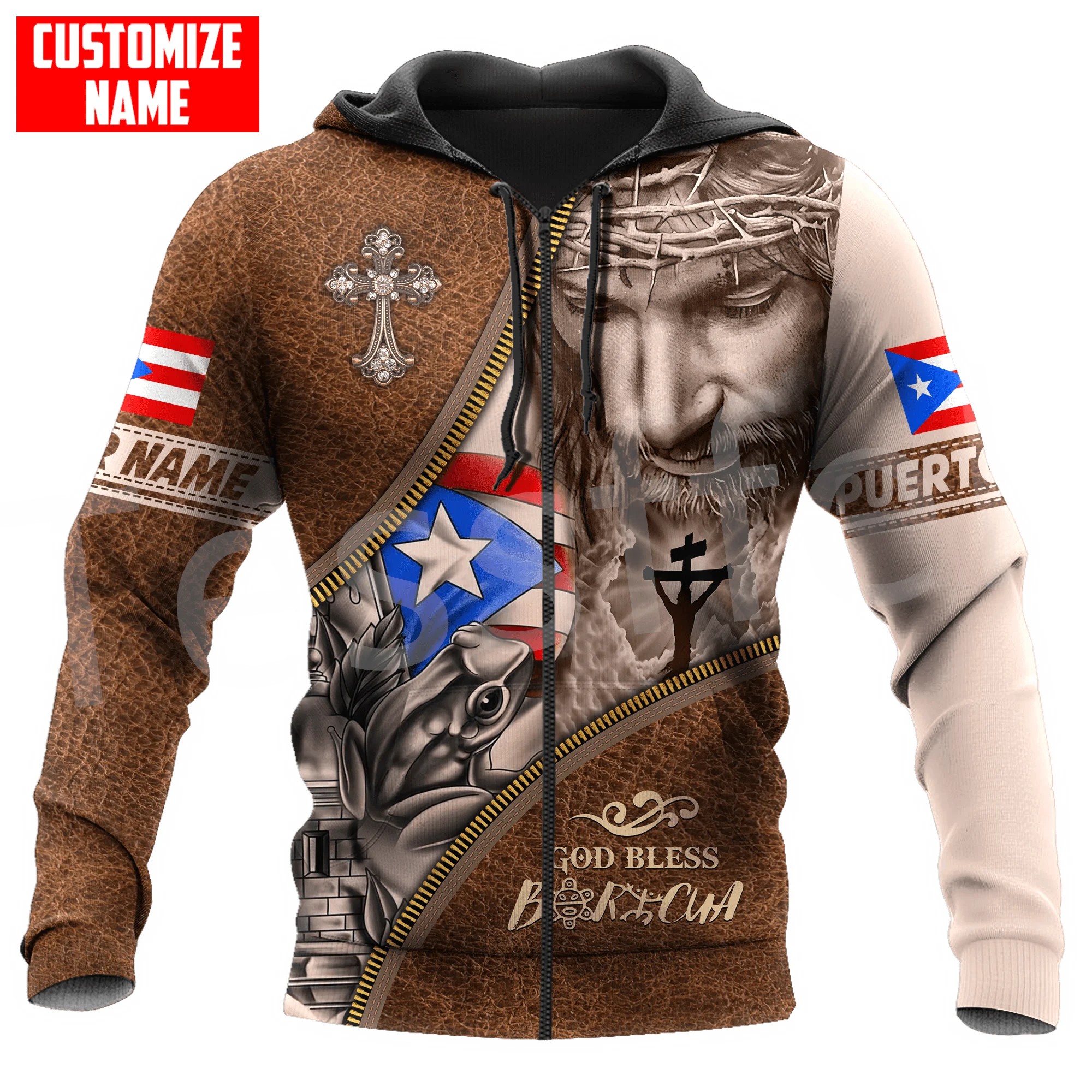 Boricua Country Flag Puerto Rico Taino Tattoo Caribbean Sea Retro Tracksuit 3DPrint Men/Women Casual Funny Jacket Zip Hoodies 18