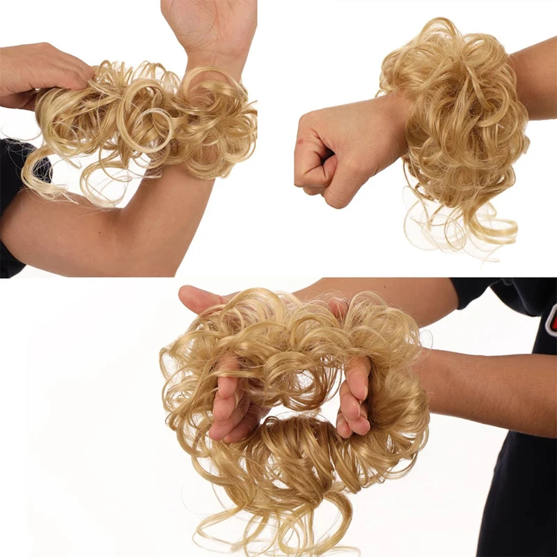 Extensiones sintéticas desordenadas para mujer, moño ondulado rizado Updo con banda elástica para el cabello, accesorios de postizo perfectos para uso diario