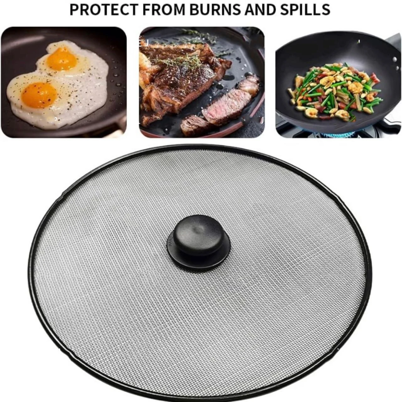 29/33cm Black Splatter Screen Anti Grease Frying Pan Oil Splash Guard Fine Mesh Splash Guard Cover Lid Gadget Kitchen Tools