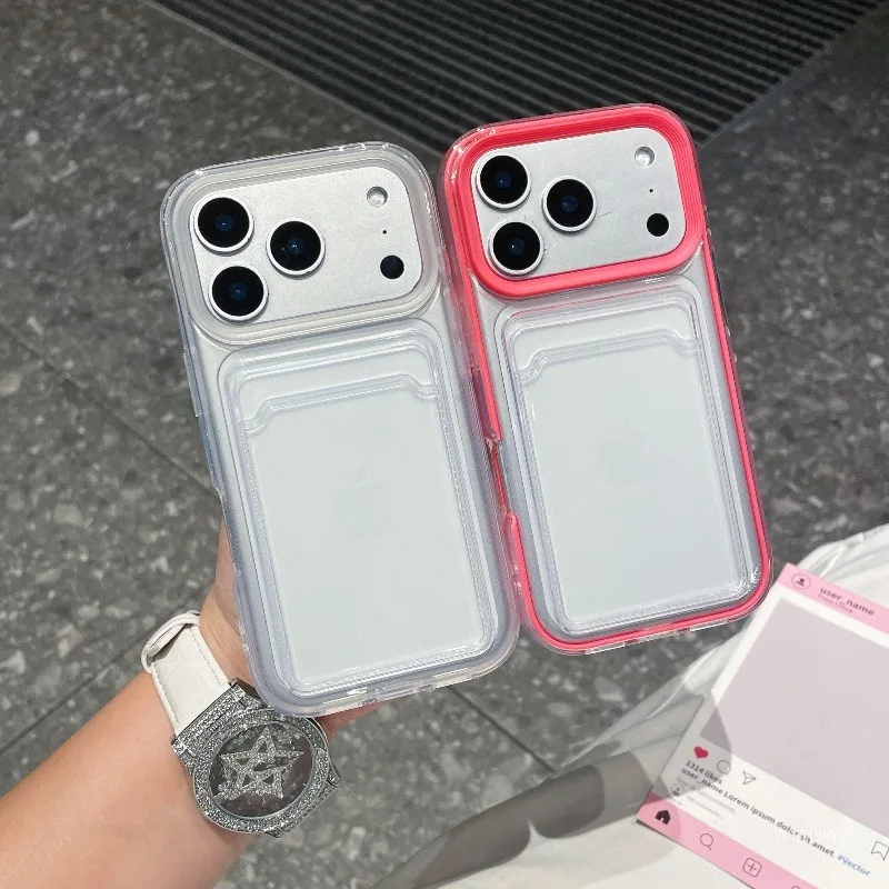 The Minimalist Three-in-one Transparent Card Case Is Suitable for Apple 17 16 15 14 13 12 11 Pro Promax  Plus Air Phone Case