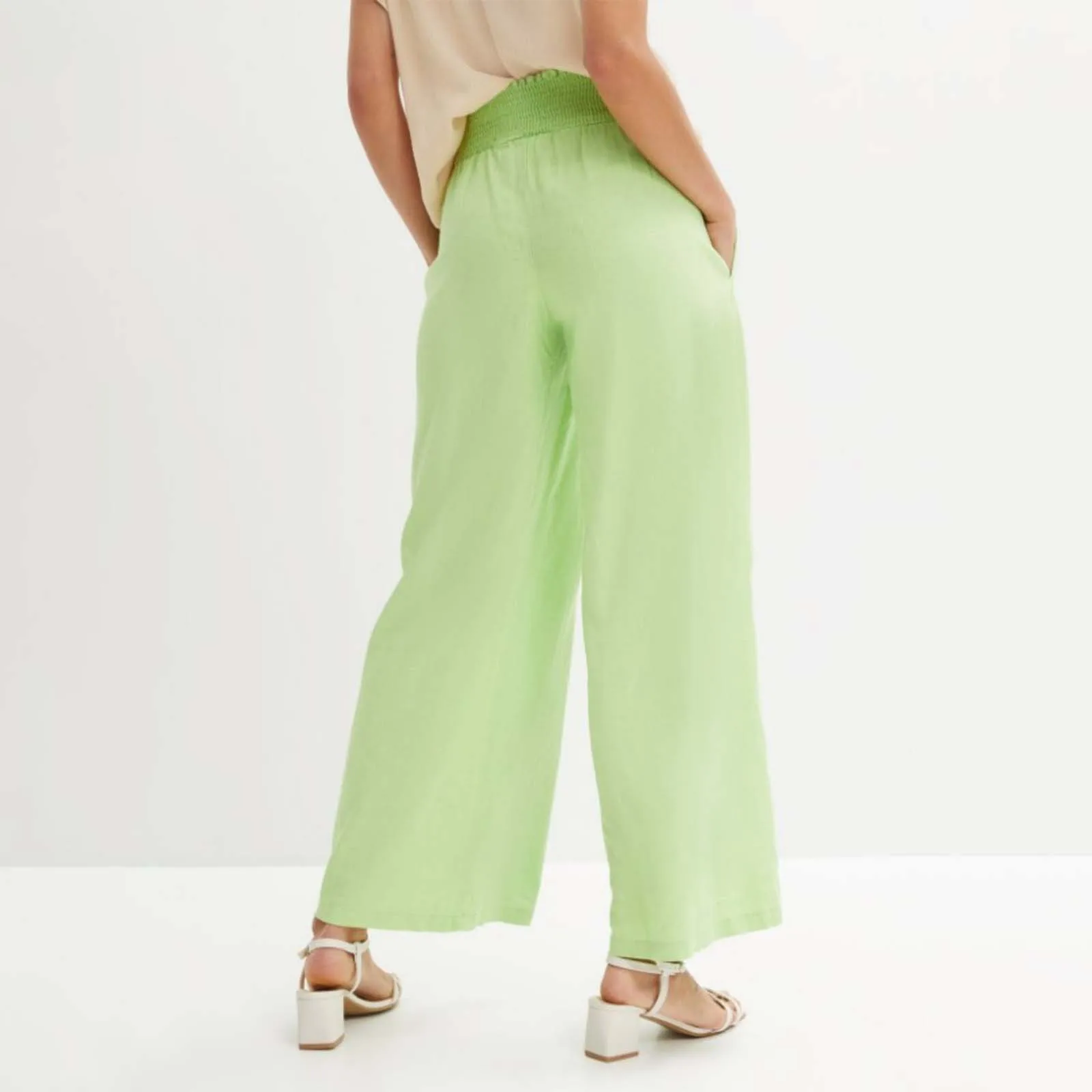 Pantalon taille haute élastique plissé à jambes larges pour femmes, décontracté, solide, document, FJWith, poches, affaires, travail, saisons