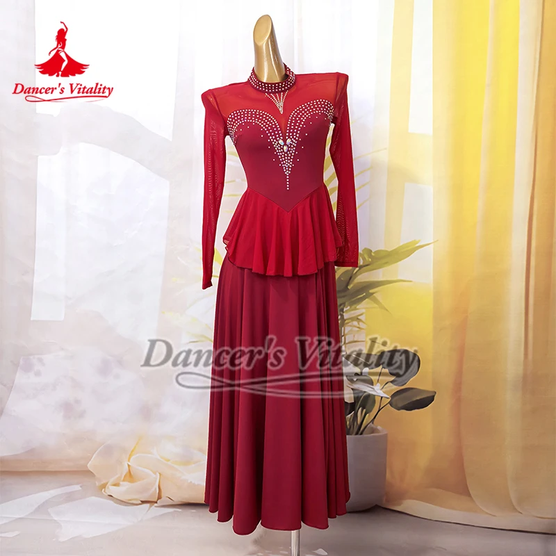Hooggesloten Quickstep Waltz Foxtrot Drie kleuren zijn beschikbaar Sierlijke grote swingjurken Ballroomdanstrainingskleding