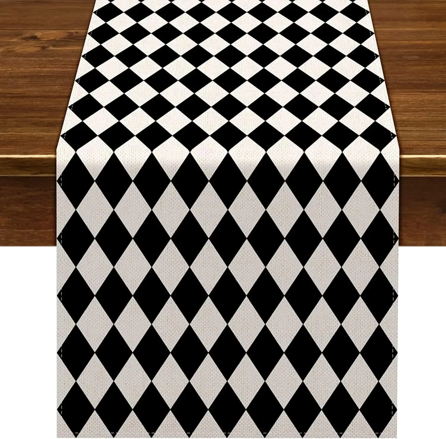 1Pc Classic Style Table Runner Black And White Diamond Checkered Pattern Table Cover For Dining Table Kitchen Party Wedding Banq
