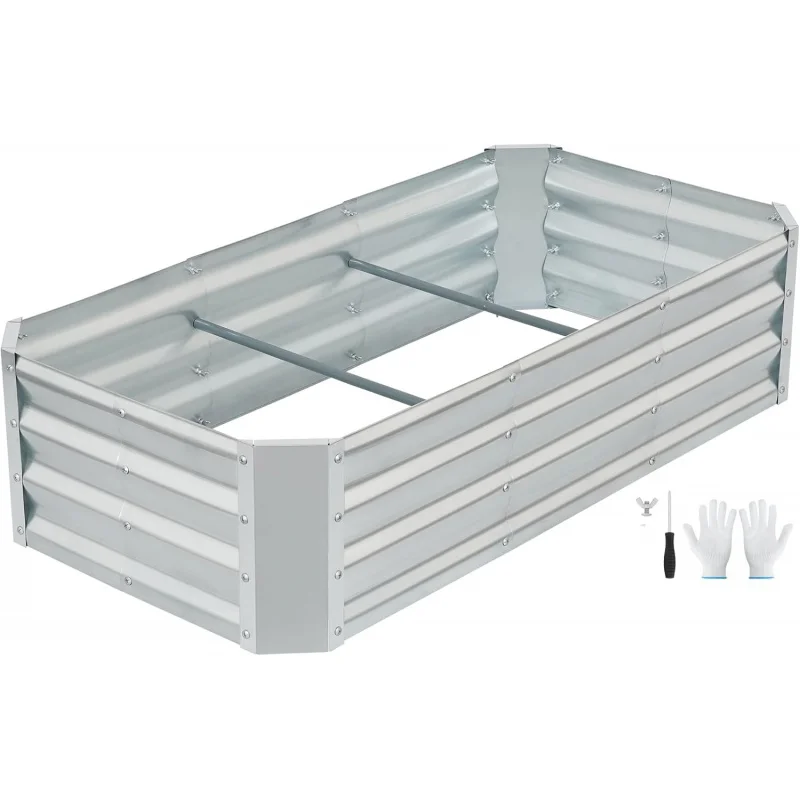 4x2x1ft Galvanized Metal Planting Box Open Bottom Silver for Outdoor Vegetable And Flower Garden Bed