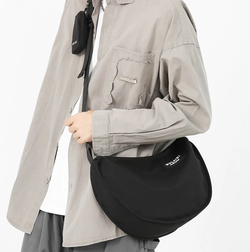 طالب الفصول الدراسية حقيبة كروسبودي النايلون الفتيات سعة كبيرة حقيبة قماش قنب اليابانية حقيبة زلابية عادية أبيض/أسود لمظلة باد