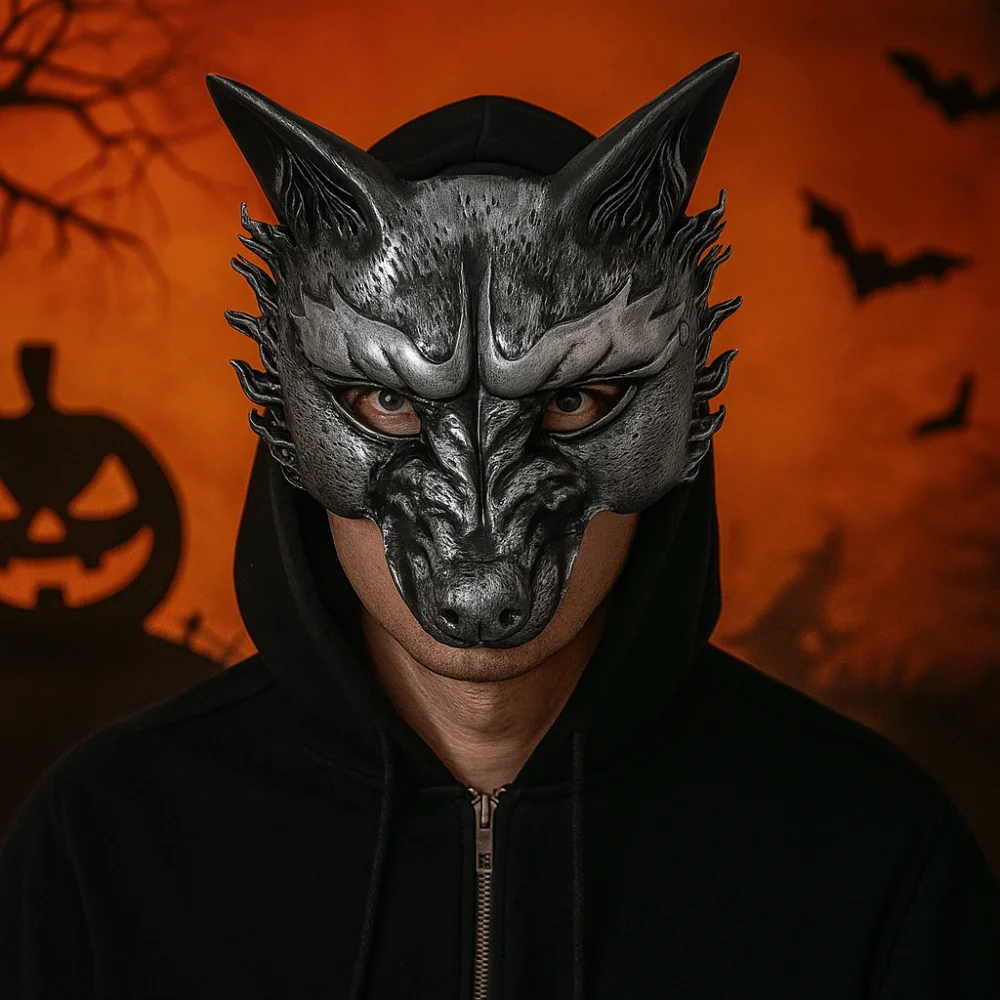 

Retro Wolf Halloween Mask Half Face Foam Masquerade Mask Animal Dress Up Props Cosplay Mask Makeup