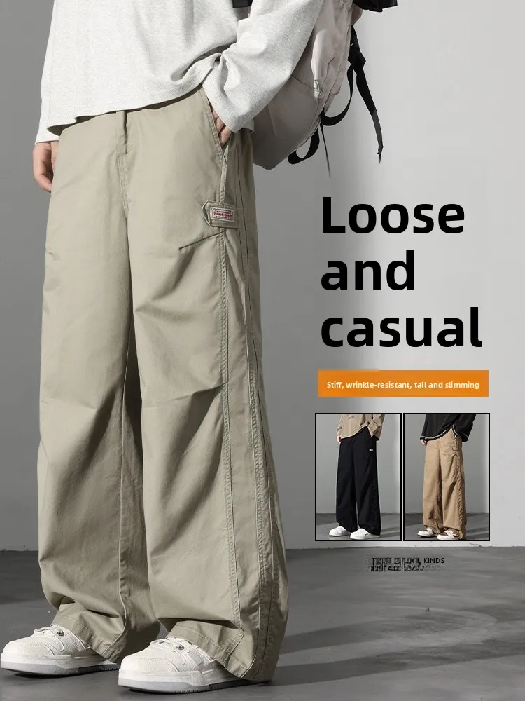 

Мужские повседневные брюки свободного кроя в американском стиле, прямые, широкие, длинные, осенние, новинка 2026, повседневные, из хлопка