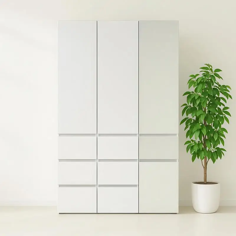 Modular Wood Closet System with Mirror in White Finish - Stylish and Functional Storage Solution for Any Space
