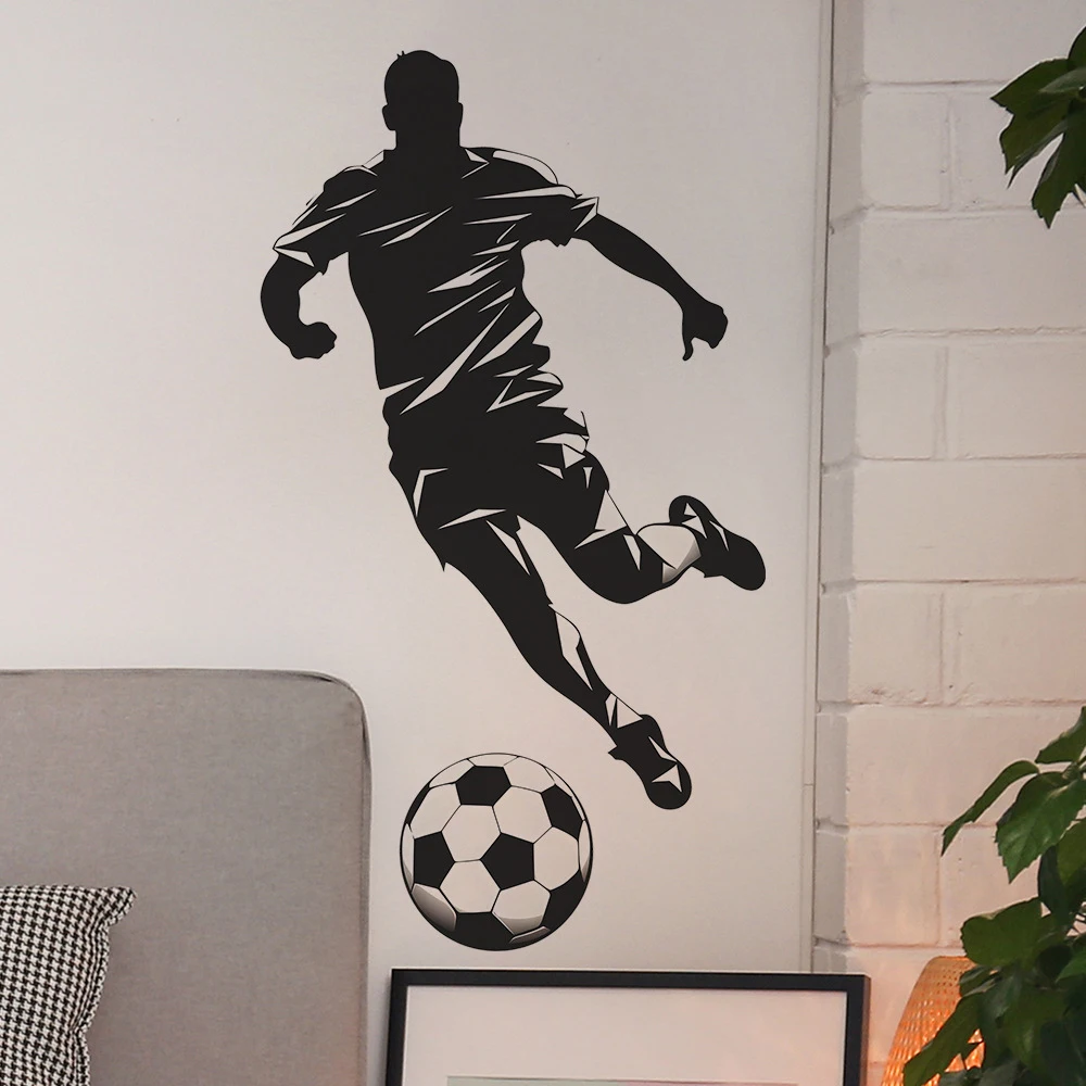 1. Soccer Player Silhouette Wall Decal Football Player With Ball Vinyl Sticker For Boys Bedroom Sports Room Home Wall Decor