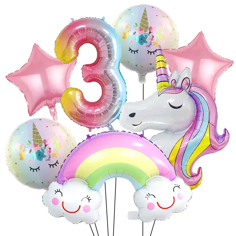 Regenbogen-Einhorn Geburtstagsdekoration Tischgeschirr Becher Teller Servietten Einhorn-Ballon-Set Hintergrundbanner Geschenktüten Mädchen-Party-Zubehör – Detail 30