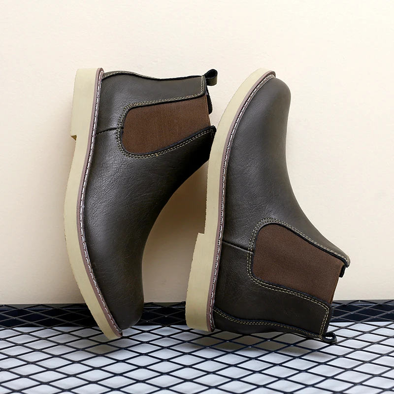 Men Plus Size New High Top Retro Casual Style Chelsea Boots Simple Comfortable Warm Lazy Boots