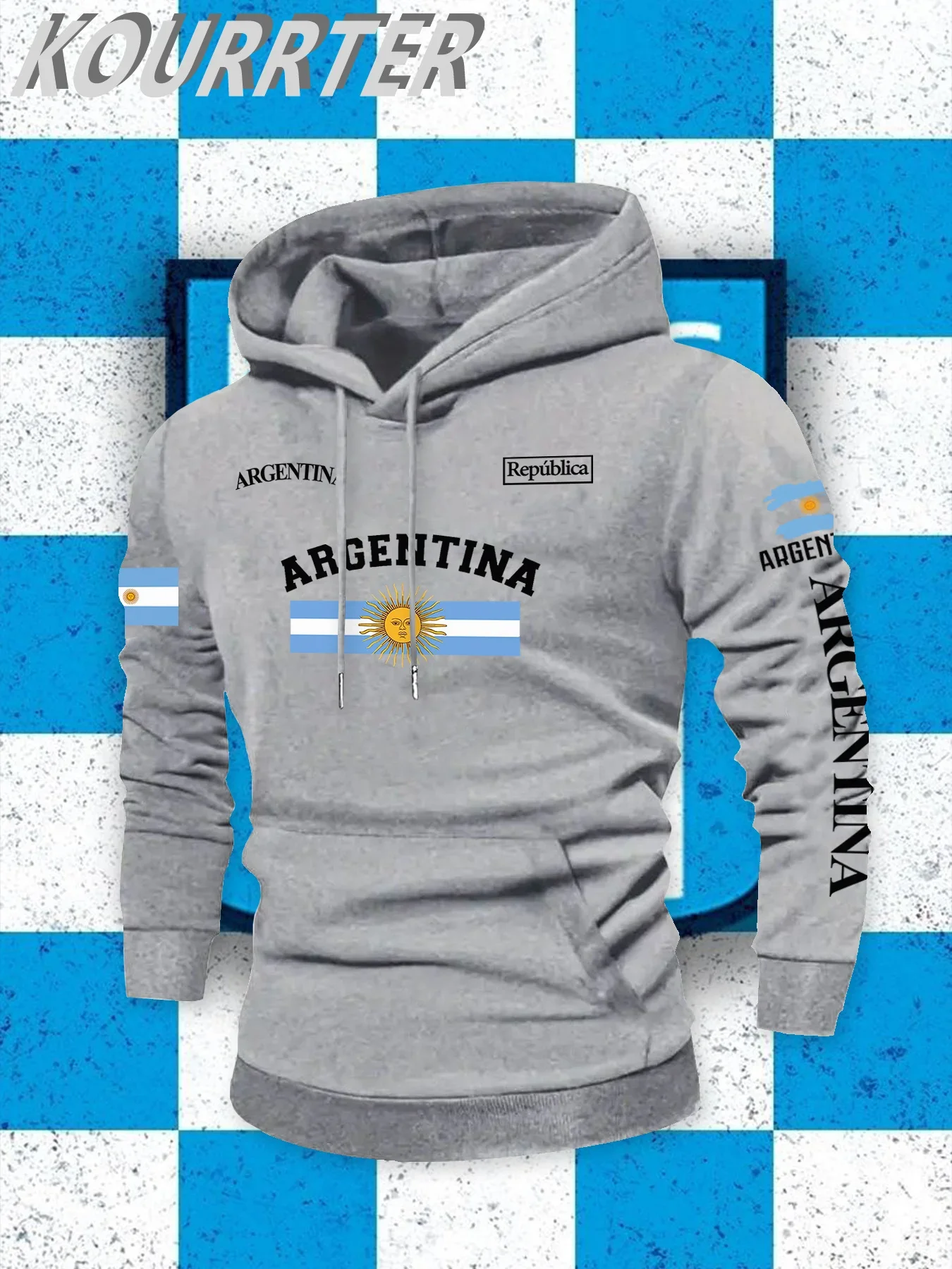 Men's Oversized Argentina Flag Hoodie Sweatshirt Sun Graphic Print Football Fan Streetwear Casual Pullover Autumn Winter