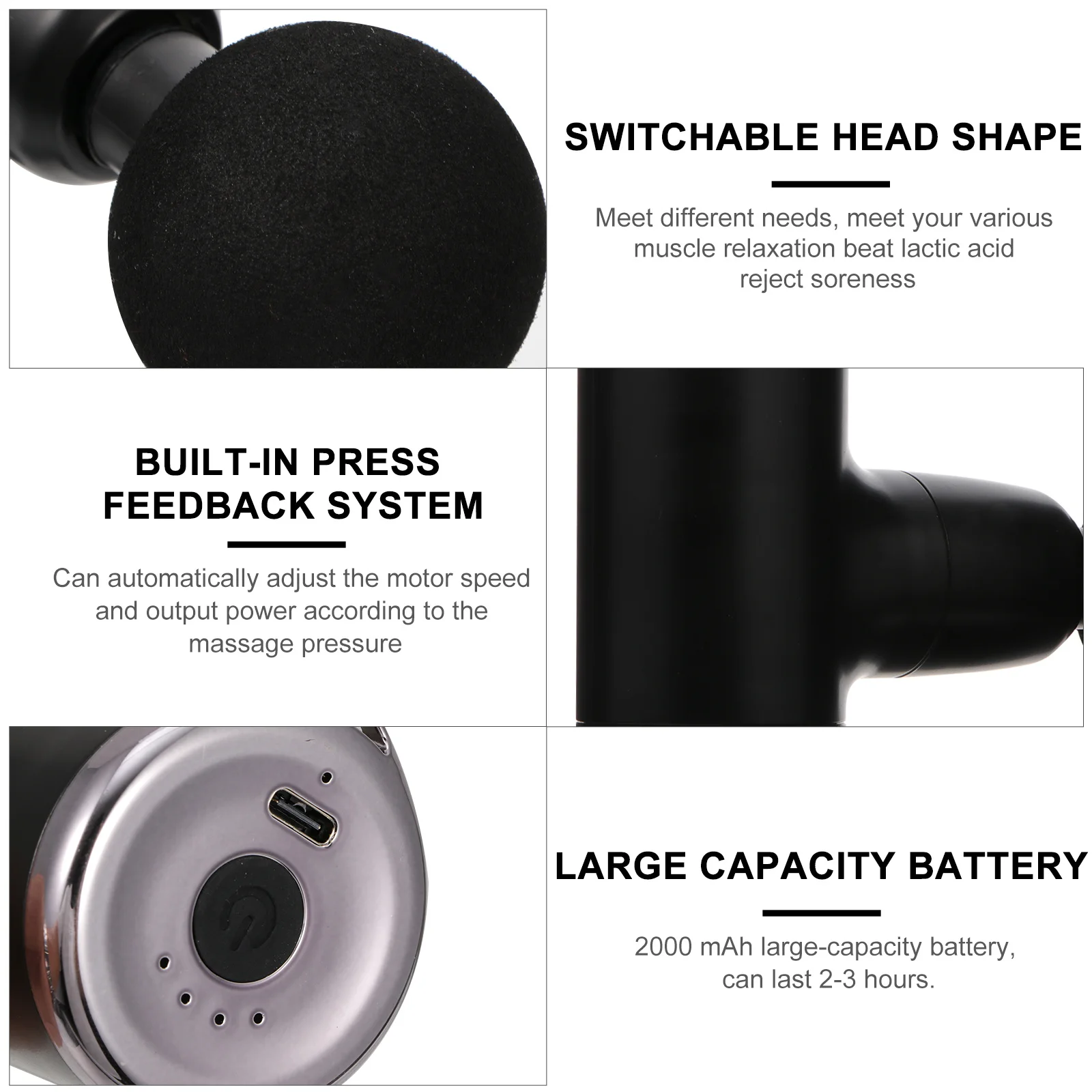 

1 Set Of Fascia Massager 4-Level High Frequency 2000Mah 3200 Strokes/Min Smart Pressure Feedback Handheld Deep Tissue Muscle