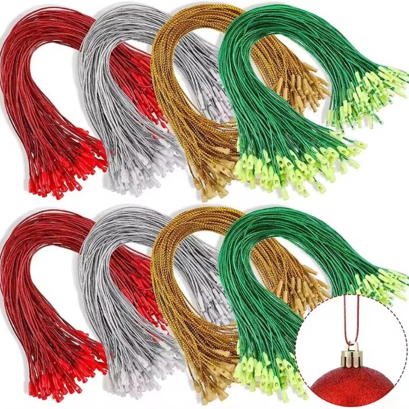 

100Pcs 20CM Tag Ropes Christmas Tree Ball Ornaments Hanger String Ribbon Hook Precut With Snaps Locking For Xmas Label Lanyard