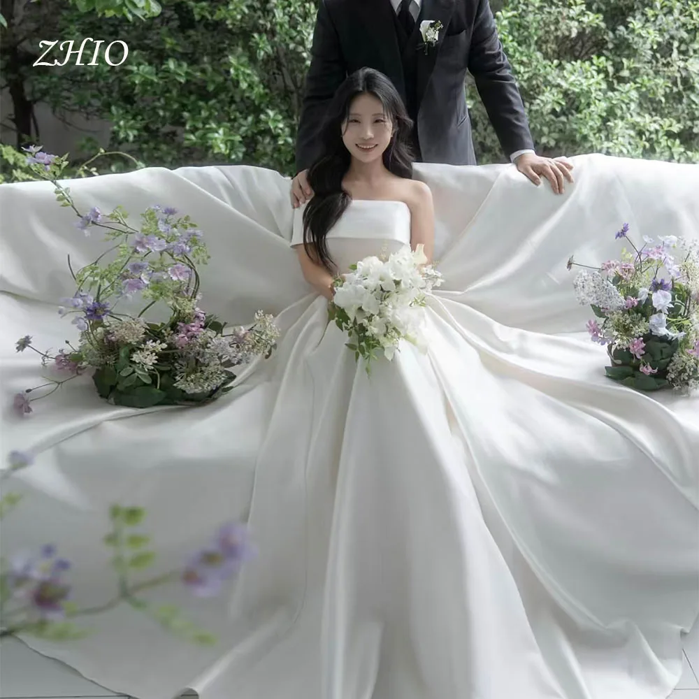 ZHIO – robe de mariée élégante, asymétrique épaule dénudée, en taffetas blanc, pour séance Photo coréenne, robe de réception de mariée personnalisée