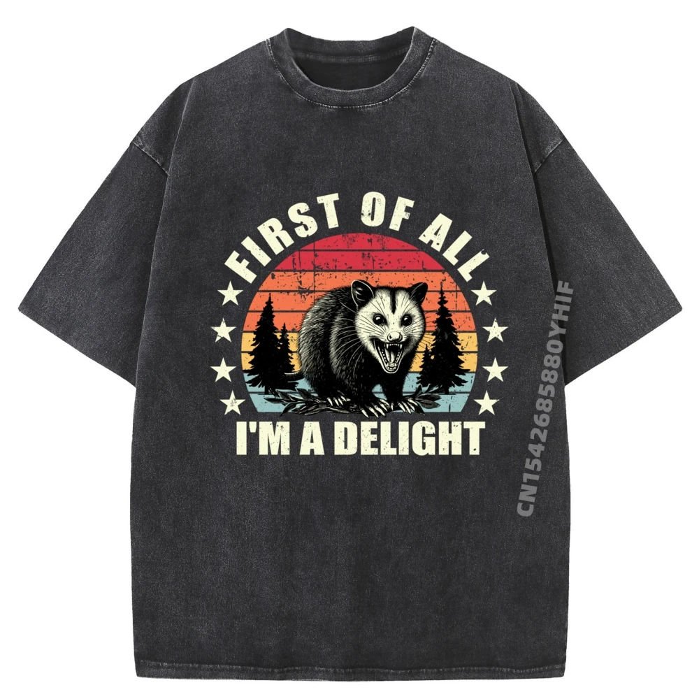

First Of All I M A Delight Angry Opossum Possum Black Shirt Graphic Tees Mens Vintage Washed T Shirt Classic
