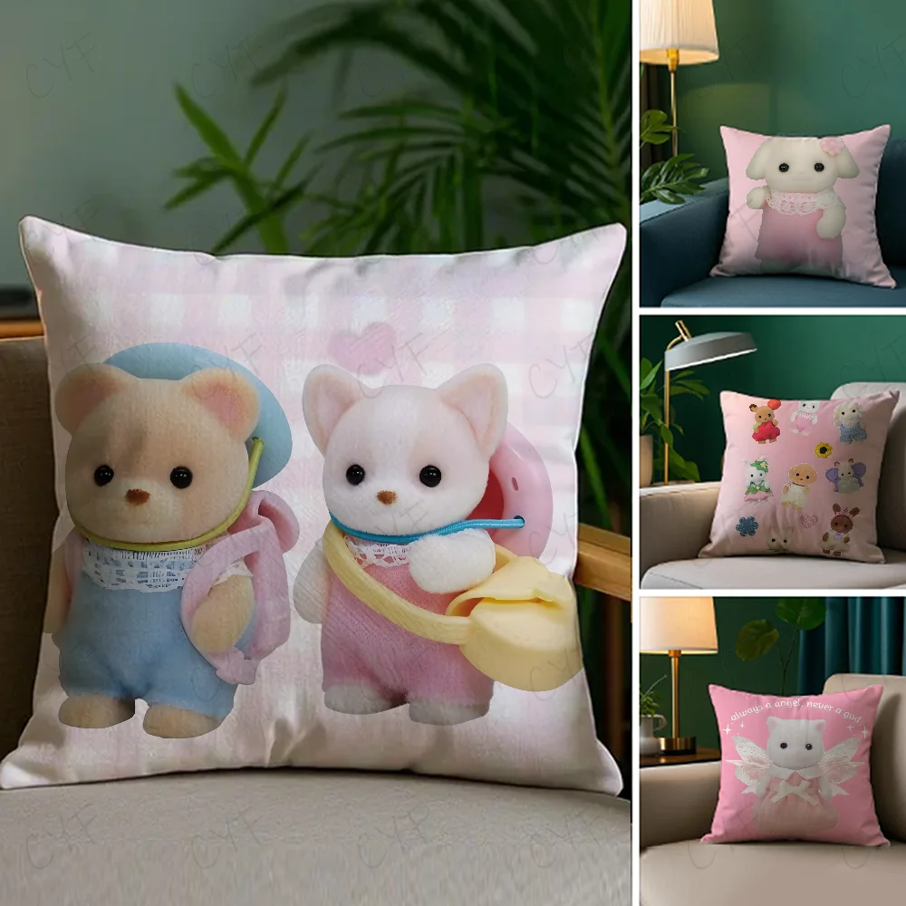 

Top memes S-Sylvanian F-Families Pillow Case Pillowcase Anti-dustmite Pillow Invisible zipper silky short plush Sofa cushion cov