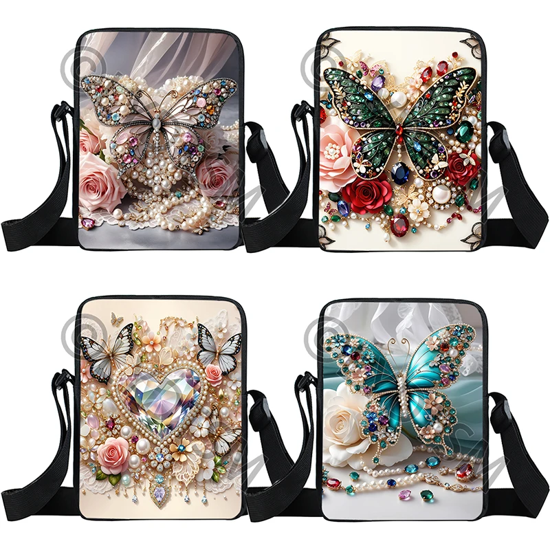 

Элегантная сумка через плечо с графическим принтом и ювелирными бабочками, повседневные сумки на плечо, женская сумка для путешествий, маленькие сумки-мессенджеры