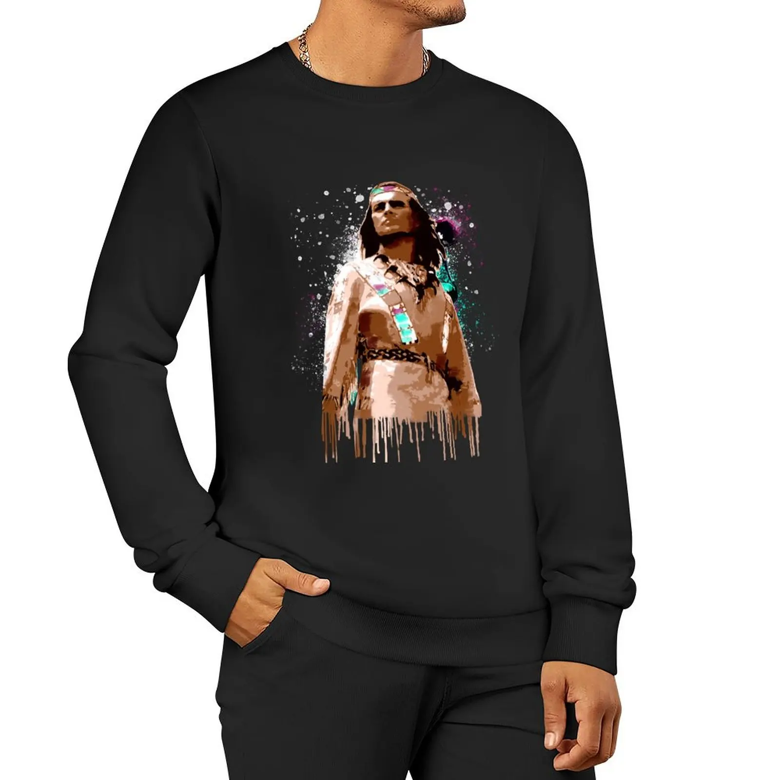 save winnetou, indian, feathers, winnetou, graffiti, painting Pullover Hoodie mens clothes men sweatshirt