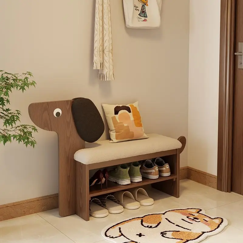Factory Direct 2026 Solid Wood Puppy Shoe Change Stool Door Household Cute Creative Shoe Rack Shoe Stool Door