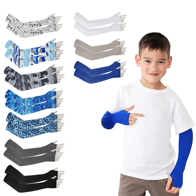 

Fashion Sport Gloves with Sleeves Kids Sun Protection Sleeves with Gloves Boy Girls Accessories 3-10Y