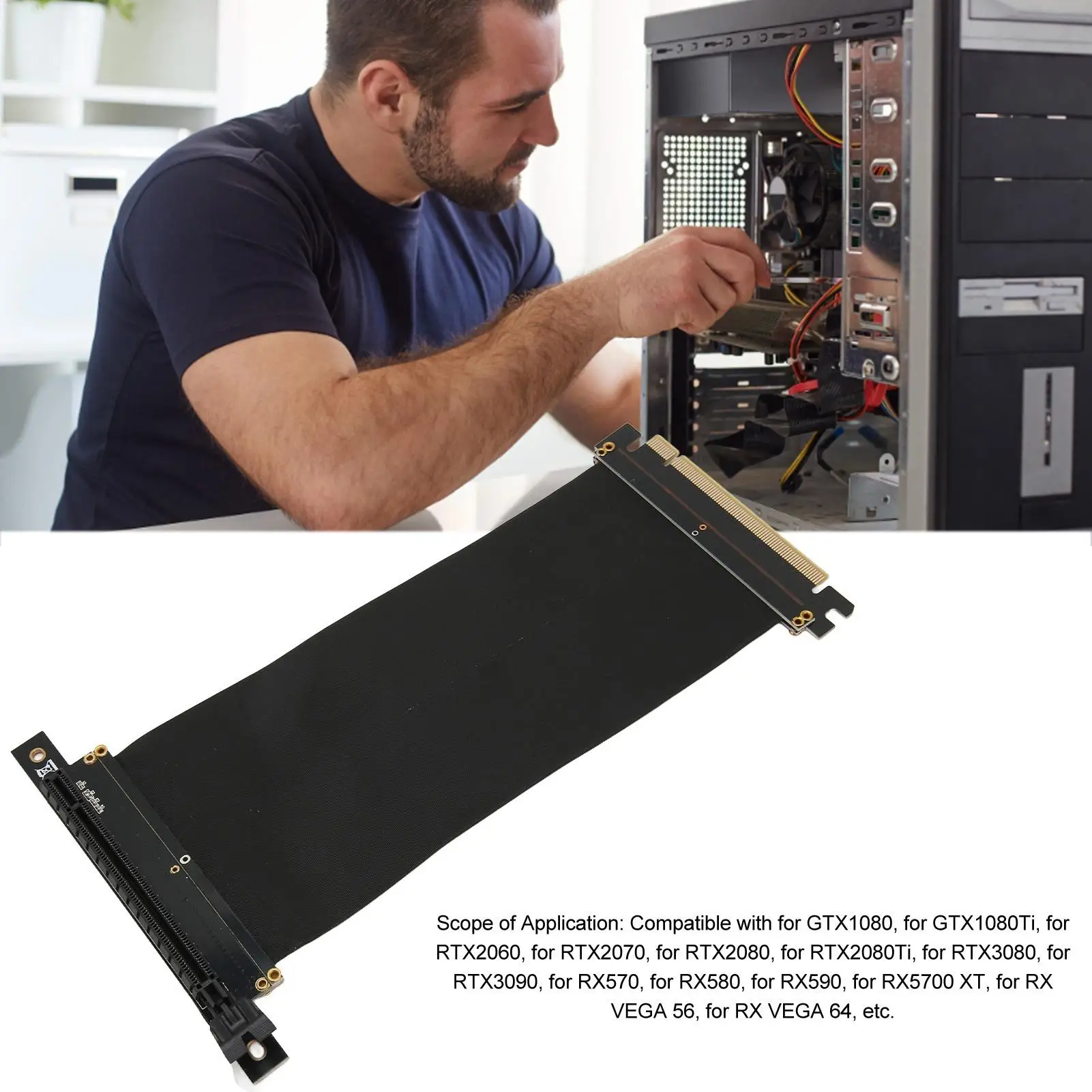 PCIe 3.0 X16 Right Angle Extender Cable 128Gbps for GTX 1080/1080Ti/RTX 2060 GPU - EMI Shielded Extension