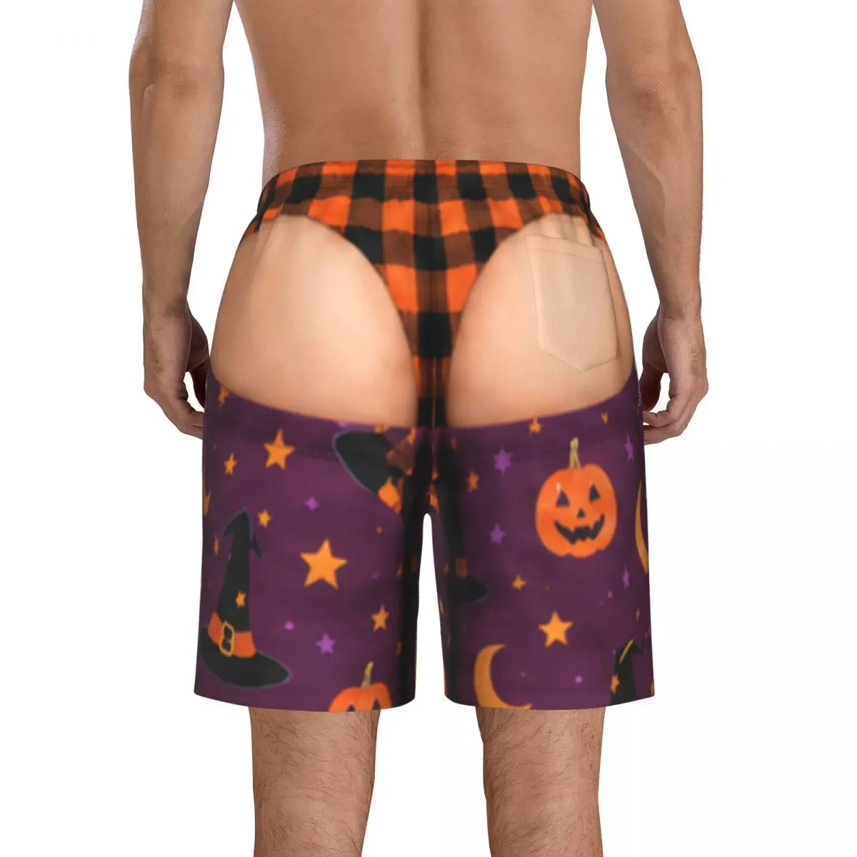 Funny Sexy Halloween Spider Web Spooky Gothic Raven Pumpkin Beach Shorts For Men Board Shorts Vacation Hawaiian Surf Trunks