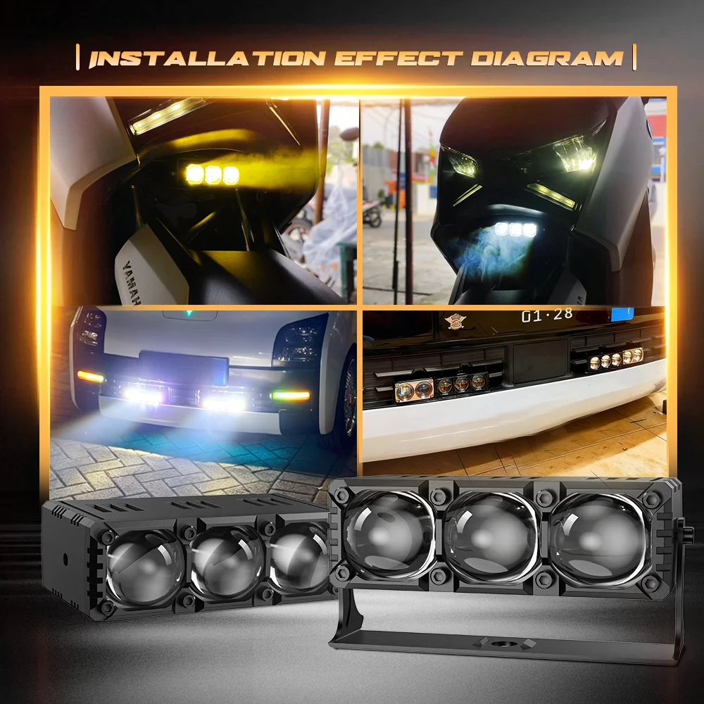 For Auxiliary Spotlight Lamp Car Fog light Accessories Motorcycle Mini Driving Light Headlight Universal Dual Color ATV Scooter