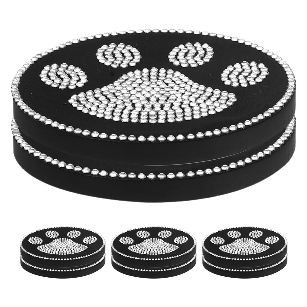 

4pcs Car Coasters Non-Slip Rhinestone Cute Cartoon Drink Pads For Cup Holder Decorative Accessories Sparkle Console Mat Dog Paw