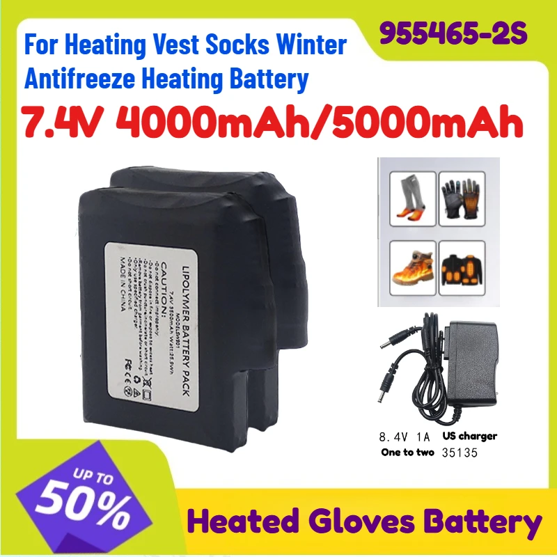 

Heated Gloves Battery 7.4V 5000mah Polymer Lithium Battery for Heating Vest Socks Winter Antifreeze Heating Battery 955465-2S