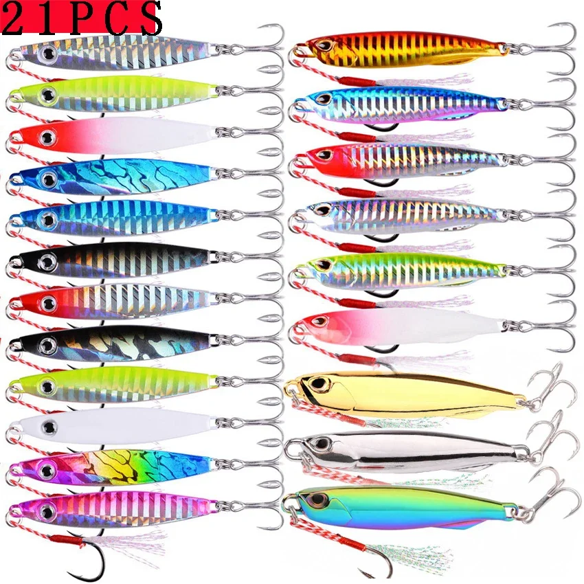 21pcs Metal Jigs Lures Carp Fishing Lure Set 60G 40G 30G 20G 15G 15G Crankbait Jig Spoon Sinking Bait Sea Fishing Lures Pesca