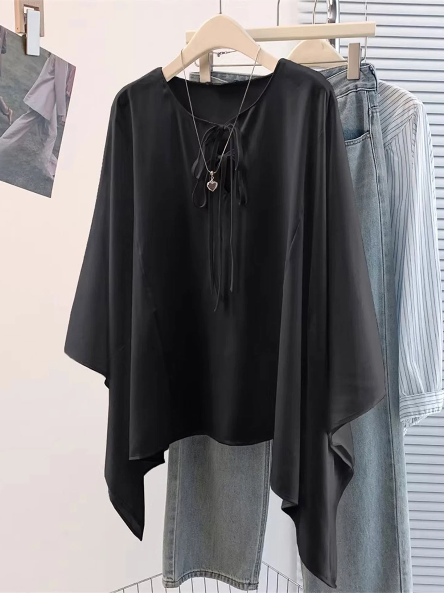 

Женская асимметричная блузка из ацетатного атласа с длинным рукавом, повседневная, свободного кроя, модная, для ранней весны