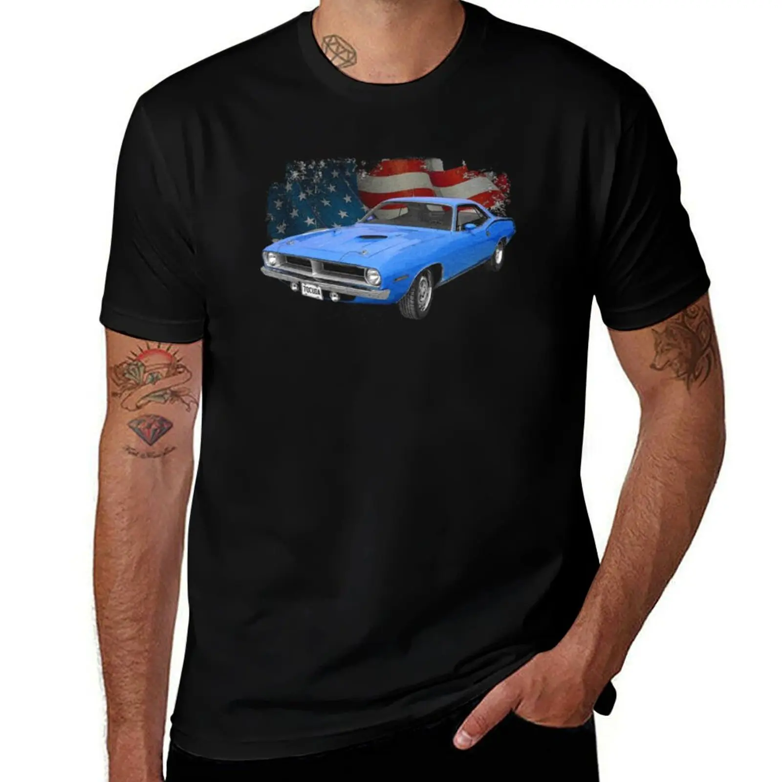

Tee 1970 Teens Graphics Blue Classic Basic Cotton Tees Plymouth Printed Cuda Unisex Guys Flag Female Pri Novelty Awesome T-Shirt