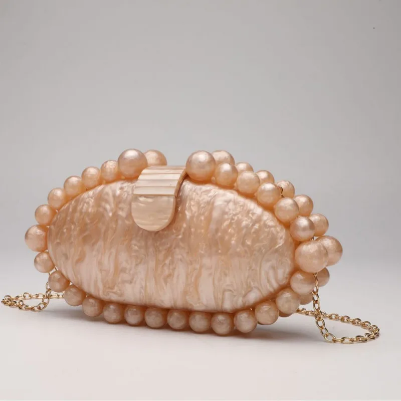 2025 New Elegant Pearl Marble Acrylic Clutch Bag Women Prom Evening Party Egg Shape Handbags Lady Wedding Shoulder Crossbody Bag