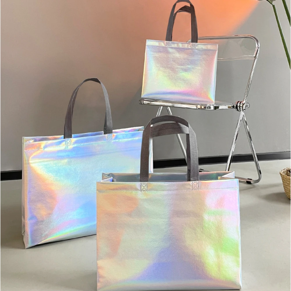 

Reusable Colorful Laser Gifts Tote Bag for Bridesmaids Wedding Birthday Party Grocery Shopping Eco-Friendly Favor Party Supplies