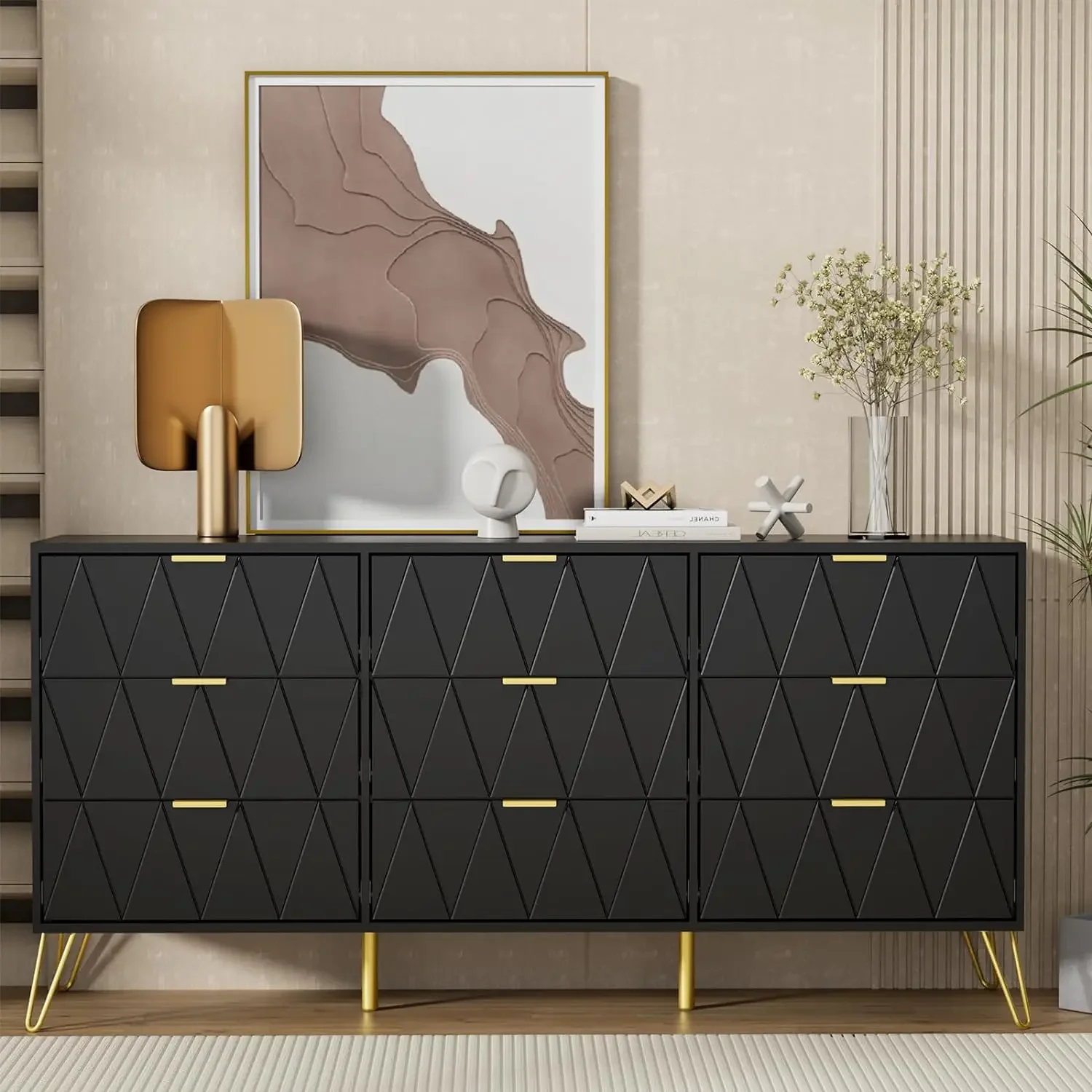 Drawer Dresser,Modern Storage Dresser with Wide Drawers and Metal Handles,Wood Storage Chest of Drawers for Bedroom