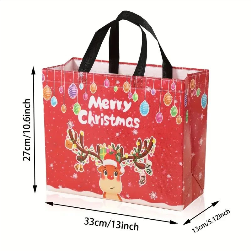 6 large capacity non-woven Christmas gift bags. Santa, elk, snowman, Christmas tree Christmas party goodie bag, Christmas deco