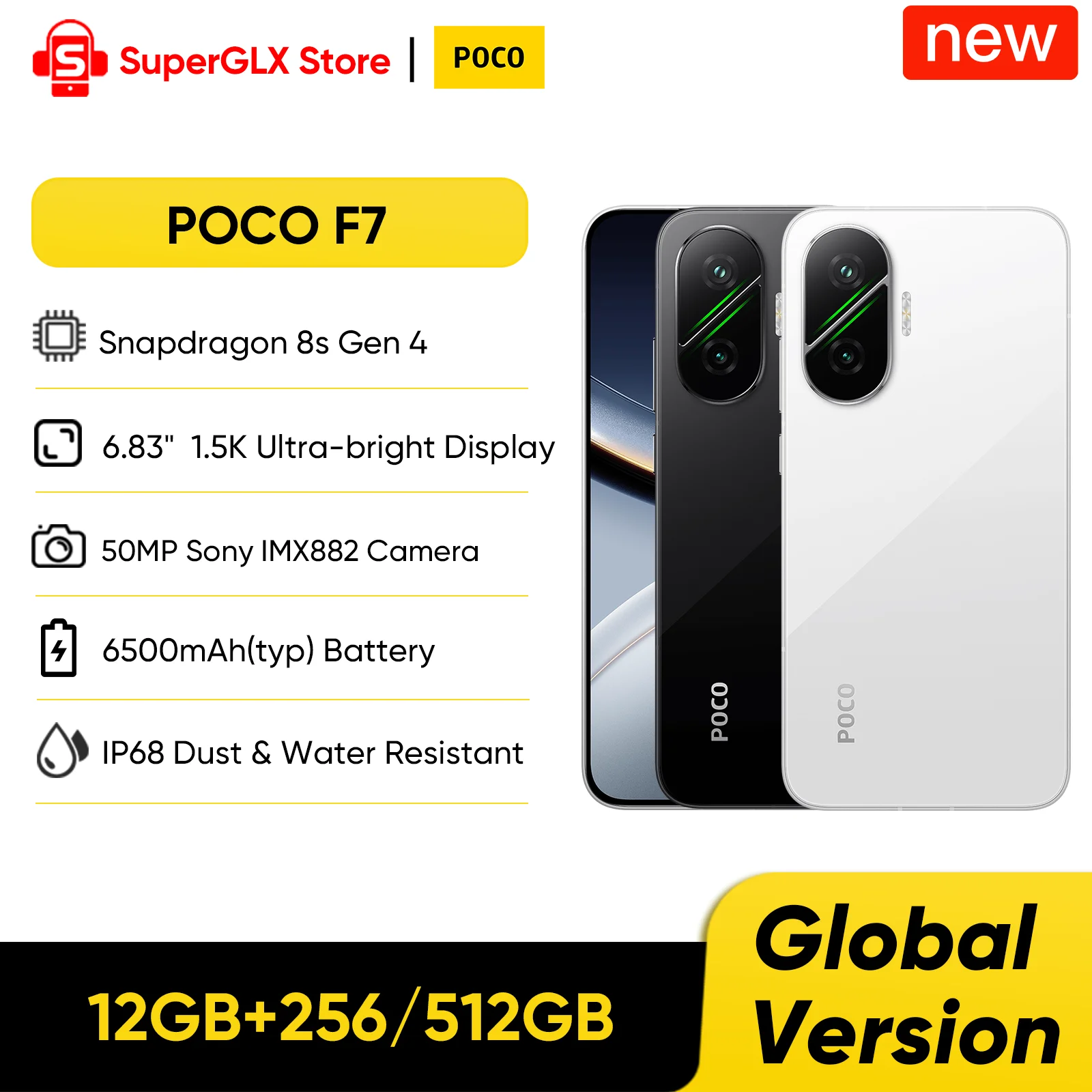 NEW POCO F7 Global Version 5G Smartphones Snapdragon 8s Gen 4 6.83'' 120Hz AMOLED Display 50MP 6500mAh 90W HyperCharge NFC