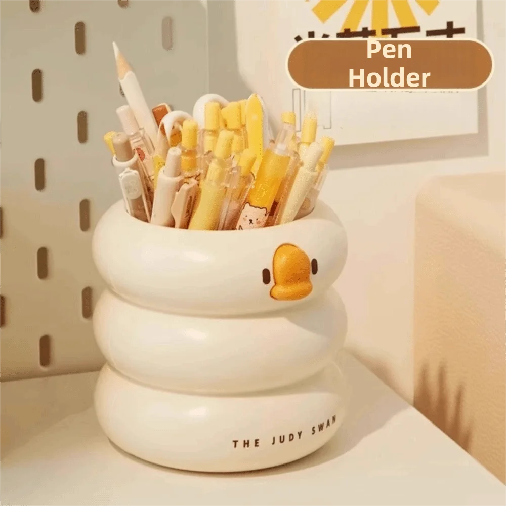 Large-capacity Duck-Shaped Desk Organizer Cartoon Design Ice Cream Theme Makeup Brush Holder Duck Shape Multi Functional