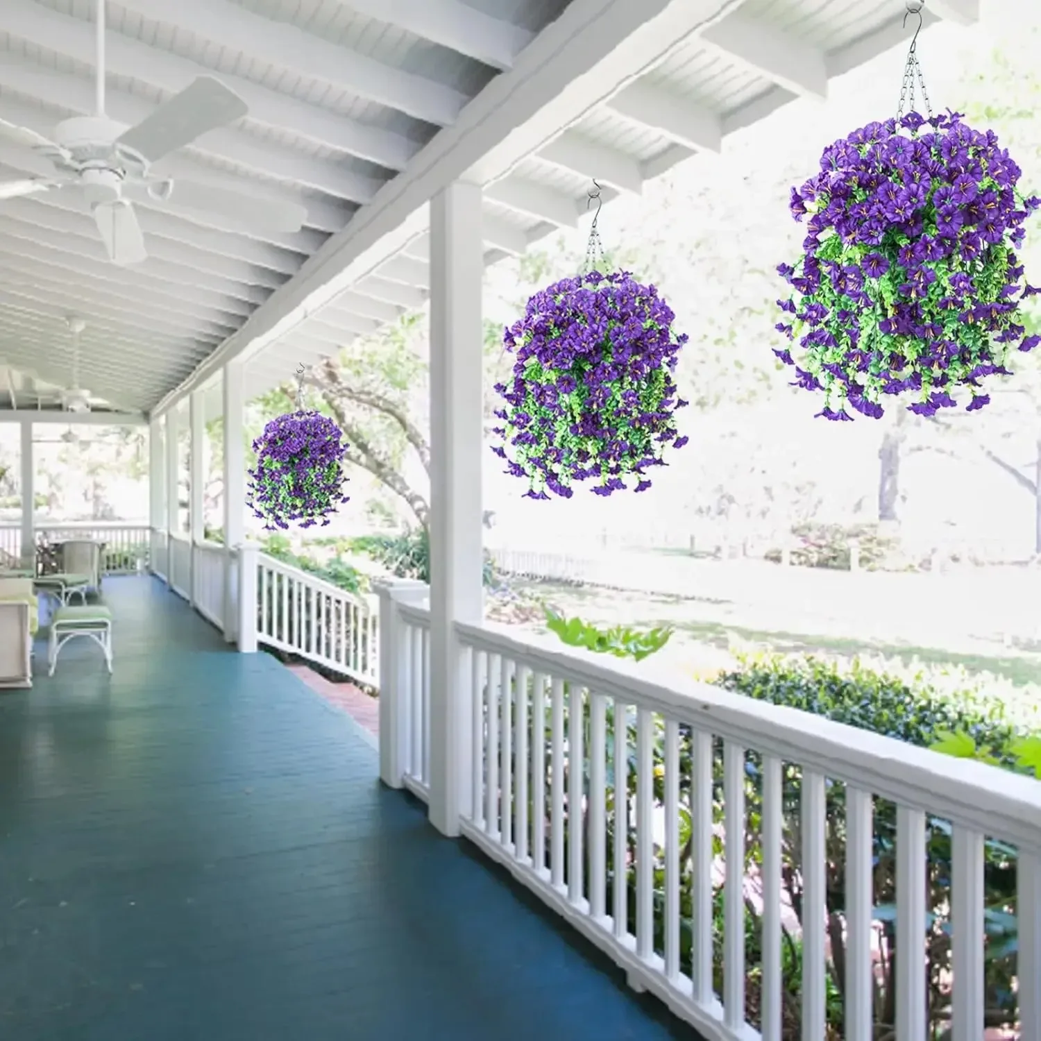 Artificial Hanging Flowers Plants Faux Silk Purple Morning Glory Long Vines UV Resistant Realistic for Garden Balcony Decor gallery 3