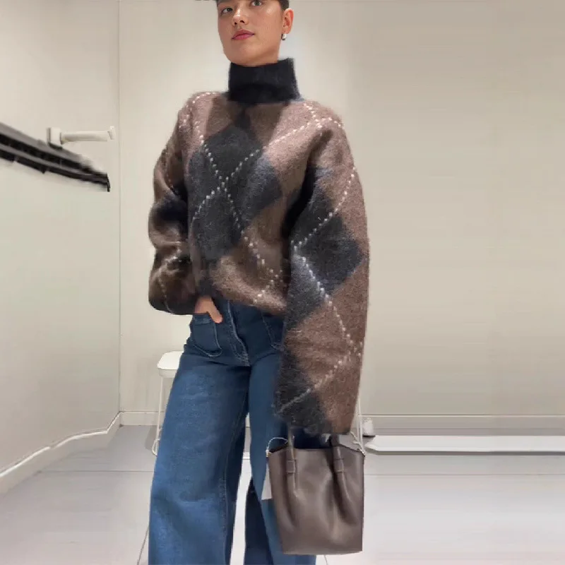 رقيق غامض متماسكة وهمية الرقبة سترة قطرة الكتف كم طويل لينة 2025 الخريف الكلاسيكية مريحة المرأة البلوز السببية خمر سيدة