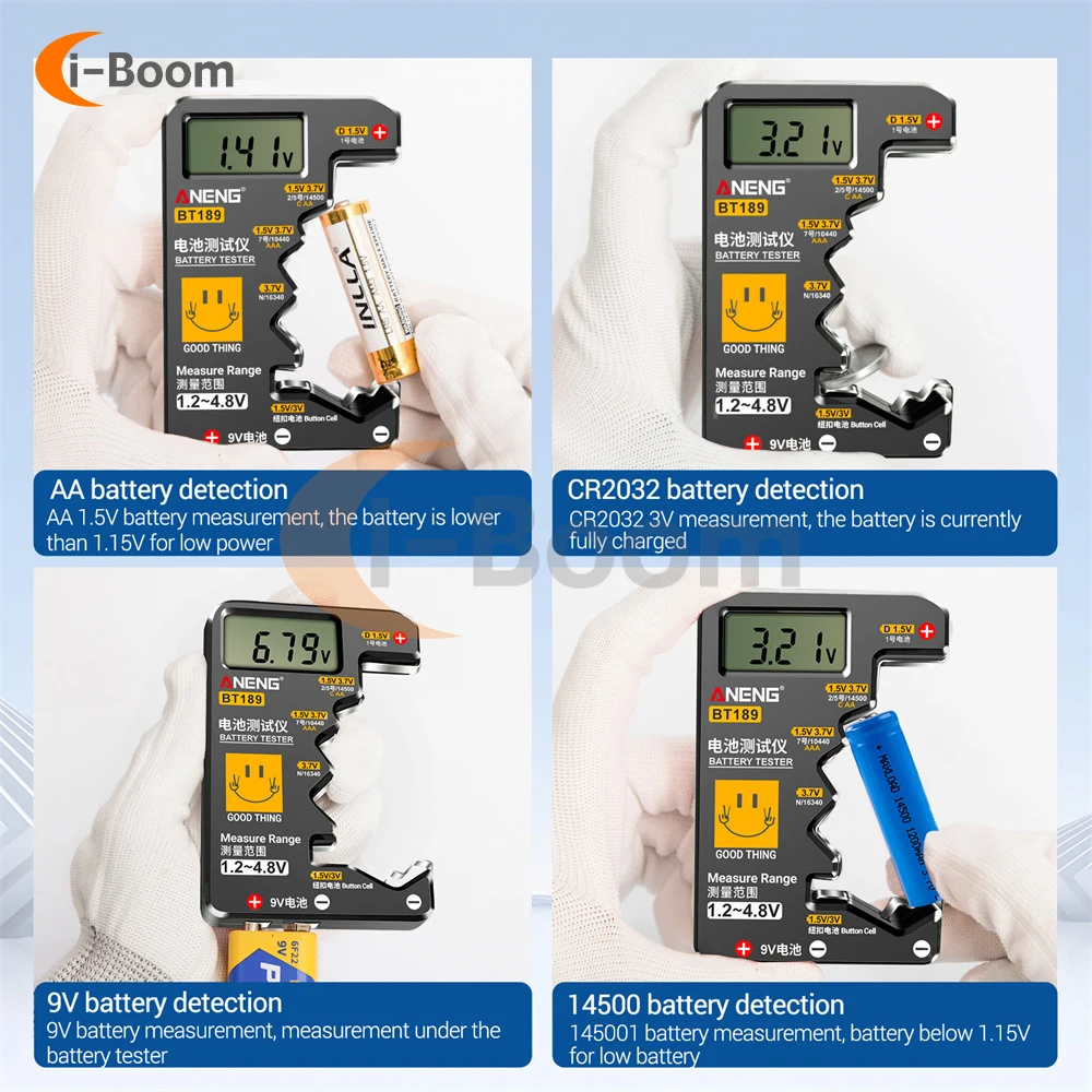 BT189 Battery Tester LCD Display Universal Voltmeter Electricity Display AA AAA Button Cell Batteries 1.5V/3V/3.7V/4.8V/9V