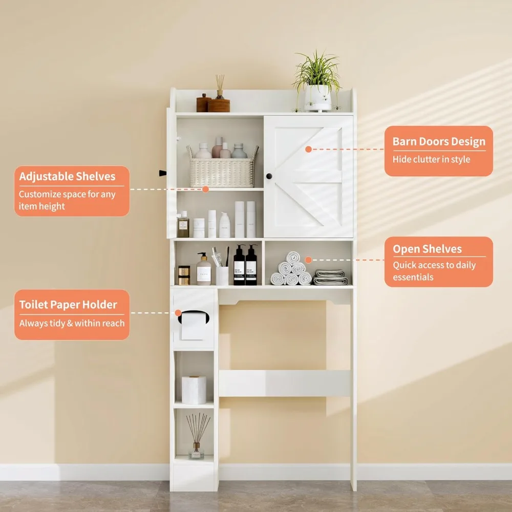 

Over The Toilet Storage Cabinet with Barn Doors, Bathroom Organizer Shelf, Tall Bathroom Storage Cabinet with, Customized