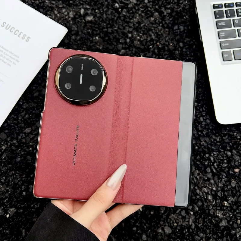 

For Huawei Mate X6 X5 X3 Case Magsafe Magnetic Suction Electroplate Gold Edge Vegan Leather All-Inclusive Flip Cover