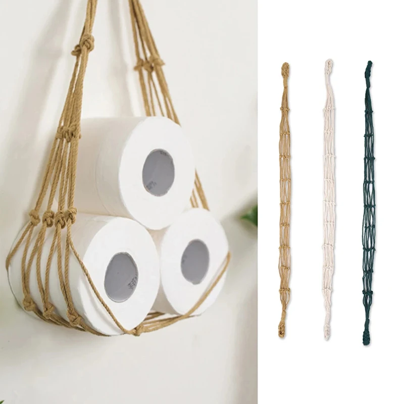 Nordic Hanging Cotton Rope Holder For Toilet Paper Magazine Books Holder Hanging Pocket Rack Bathroom Decor Home Hotel Storage