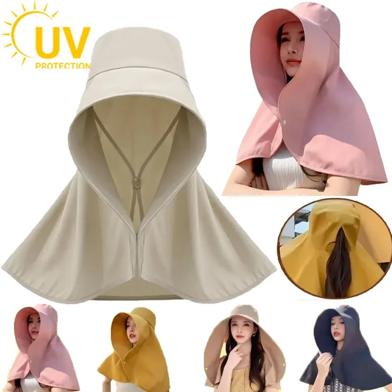 1PCS Large Brim Sun Hat Women UV Protection Integrated Neck Flap Summer Outdoor Travel Cycling Anti-UV Headwear